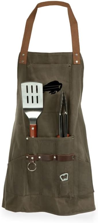 PICNIC TIME NFL BBQ Apron with Tools & Bottle Opener, (Khaki Green with Beige Accents)
