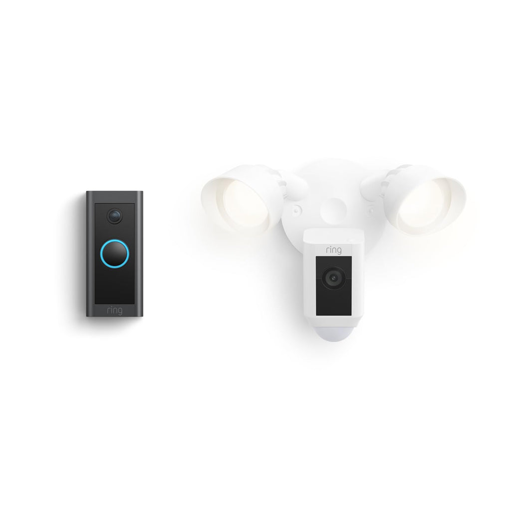 Ring Video Doorbell Wired with Ring Floodlight Cam Wired Plus