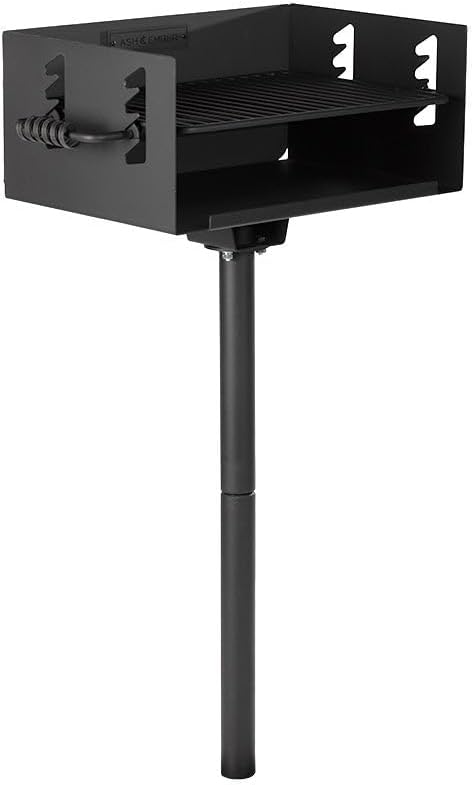 Ash & Ember 384 Sq. In Park-Style Charcoal Grill, Single Post Barbeque Grill, Adjustable Grate Height with Spring Handles, Outdoor Camping & Backyard BBQ Cookout