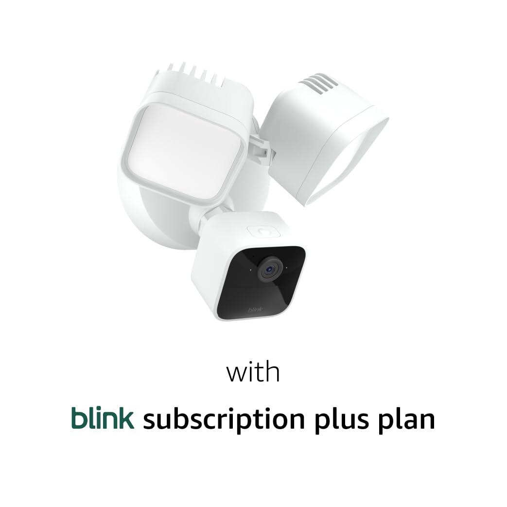Blink Wired Floodlight Camera With 1-Year Subscription – Smart security camera, 2600 lumens, HD live view, person detection, built-in siren, Works with Alexa – 1 camera (White)