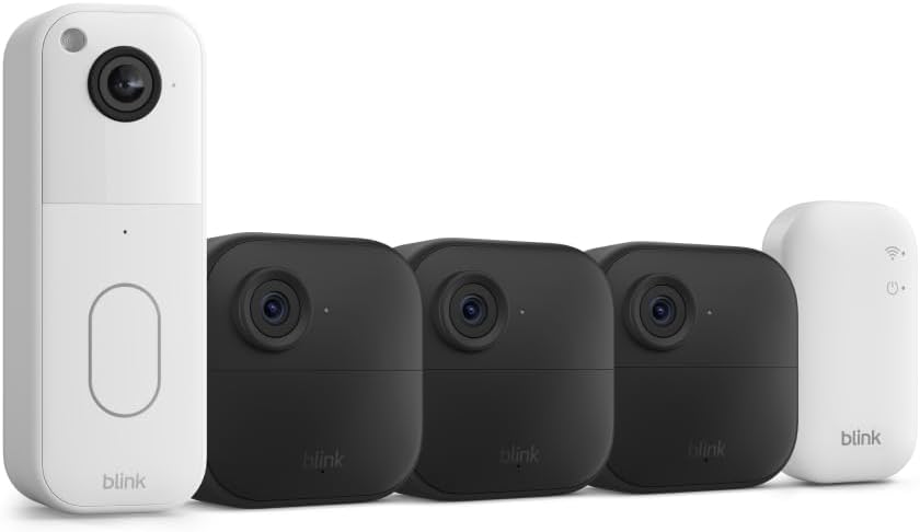Blink Video Doorbell + Outdoor 4 – Wireless smart security cameras, head-to-toe HD view, two-year battery life. Sync Module Core included – 3 camera system + Video Doorbell
