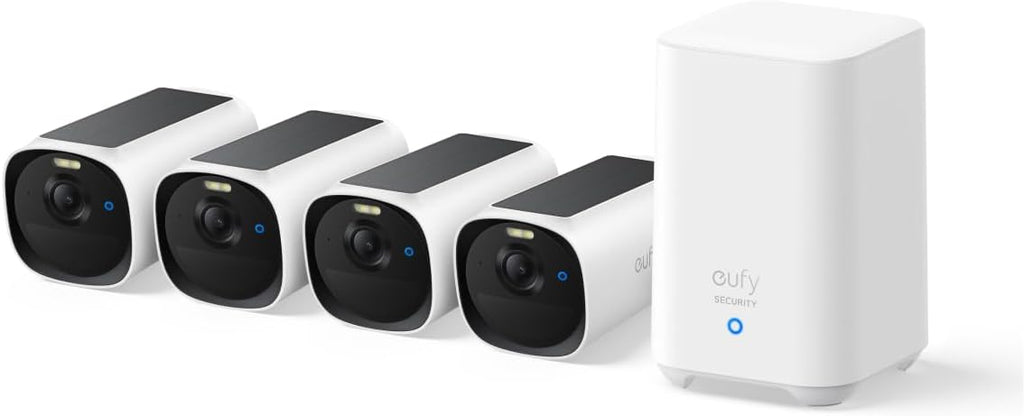 eufy Security eufyCam E40 4-Cam Kit, Solar Security Camera, 2K MaxColor Night Vision with Integrated Solar Panel, Built-in 16GB Local Storage, No Monthly Fee, Easy Set-up, IP66
