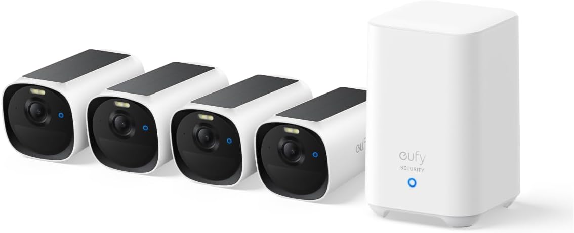eufy Security eufyCam E40 4-Cam Kit, Solar Security Camera, 2K MaxColor Night Vision with Integrated Solar Panel, Built-in 16GB Local Storage, No Monthly Fee, Easy Set-up, IP66