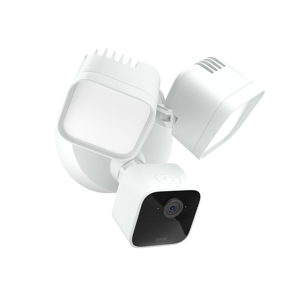 Blink Wired Floodlight Camera With 1-Year Subscription – Smart security camera, 2600 lumens, HD live view, person detection, built-in siren, Works with Alexa – 1 camera (White)