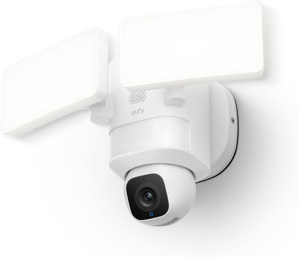 eufy Security Floodlight Camera E30, Security Camera Outdoor, 360° Pan and Tilt, AI Detection and Tracking, 2K Video, 2.4GHz Wi-Fi, 2,000 Lumens, Built-in Siren, 24/7 Recording，No Monthly Fee