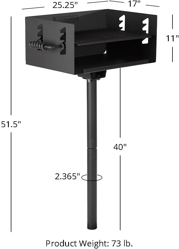 Ash & Ember 384 Sq. In Park-Style Charcoal Grill, Single Post Barbeque Grill, Adjustable Grate Height with Spring Handles, Outdoor Camping & Backyard BBQ Cookout