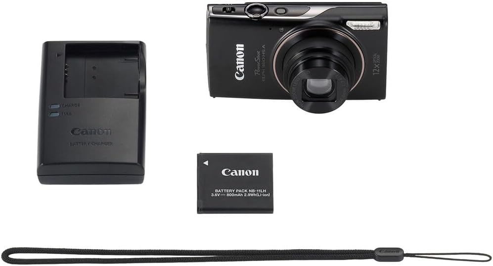 Canon PowerShot ELPH 360 HS A Digital Camera (Black) | 20.2MP CMOS Sensor, 12x Optical Zoom & Built-in Wi-Fi | Compact Point-and-Shoot for Travel, Family & Everyday Photography (7280C001) + 64GB Card