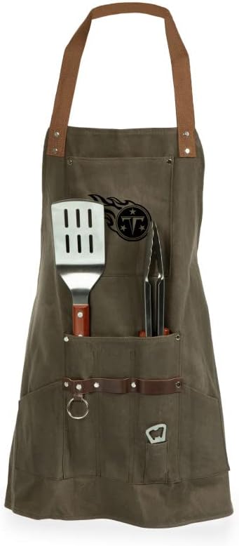 PICNIC TIME NFL BBQ Apron with Tools & Bottle Opener, (Khaki Green with Beige Accents)