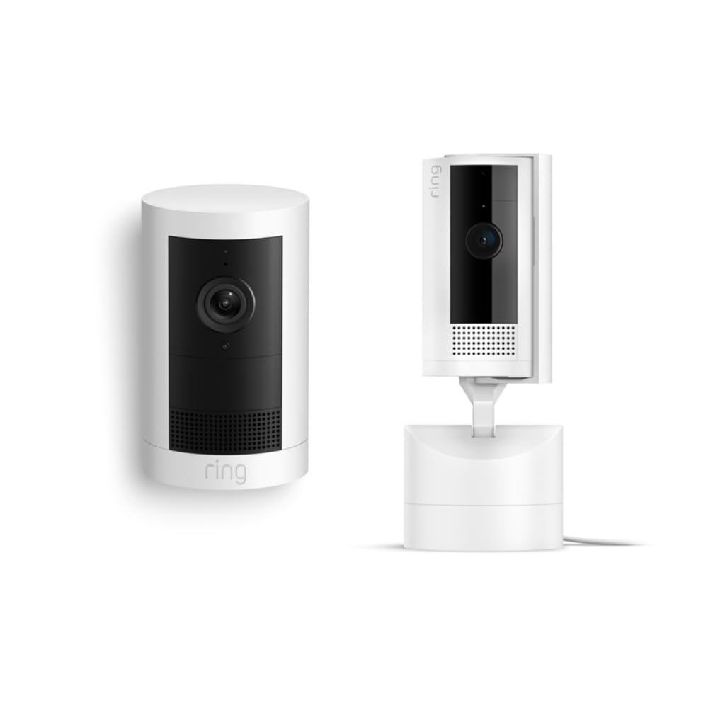 Outdoor Cam Plus Battery, White with Ring Pan-Tilt Indoor Cam, White
