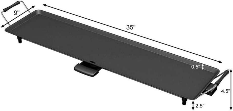 Pemberly Row 35' Electric Teppanyaki Tabletop Grill BBQ, Nonstick Griddle with Adjustable Temperature, Portable Flat Top for Indoor Outdoor Cooking, Black