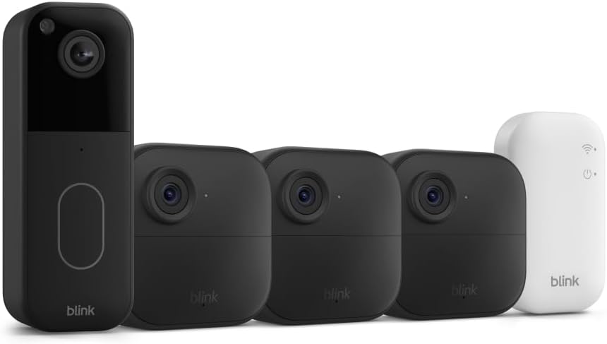 Blink Video Doorbell + Outdoor 4 – Wireless smart security cameras, head-to-toe HD view, two-year battery life. Sync Module Core included – 3 camera system + Video Doorbell
