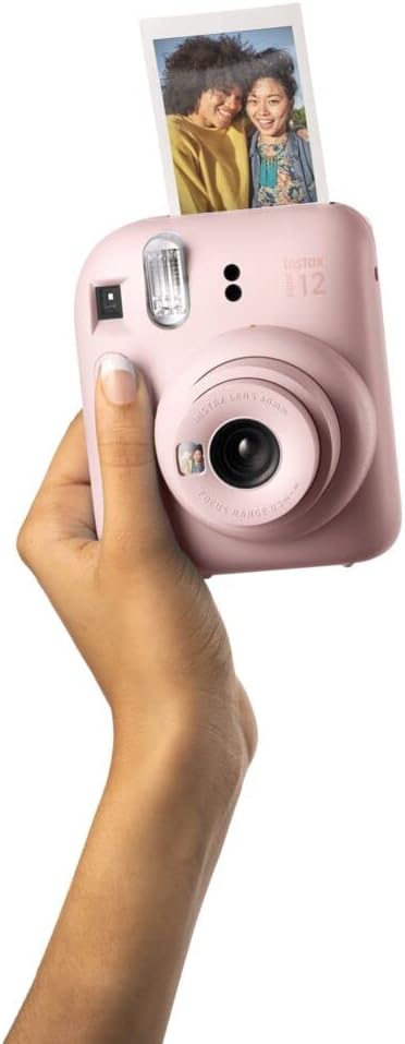 Fujifilm Instax Mini 12 Instant Film Camera Blossom Pink, Fujifilm Instax Mini Twin Pack Instant Film 20 Prints, Prtotective Case, Gift Bundle