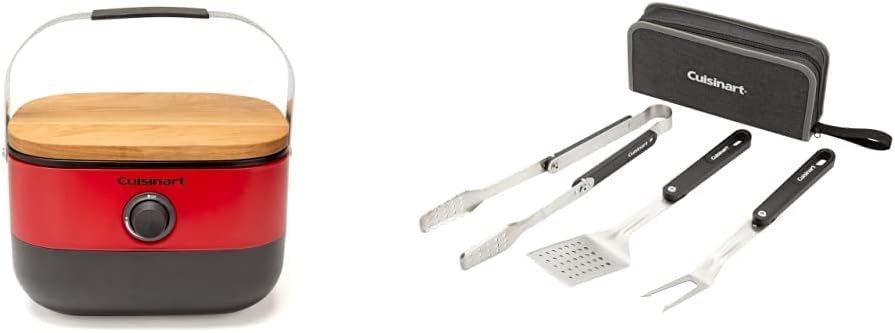 Cuisinart CGG-750 Portable, Venture Gas Grill, Red + Cuisinart CGS-1000 4-Piece Folding Grill Tool Set