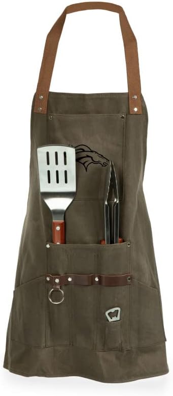 PICNIC TIME NFL BBQ Apron with Tools & Bottle Opener, (Khaki Green with Beige Accents)