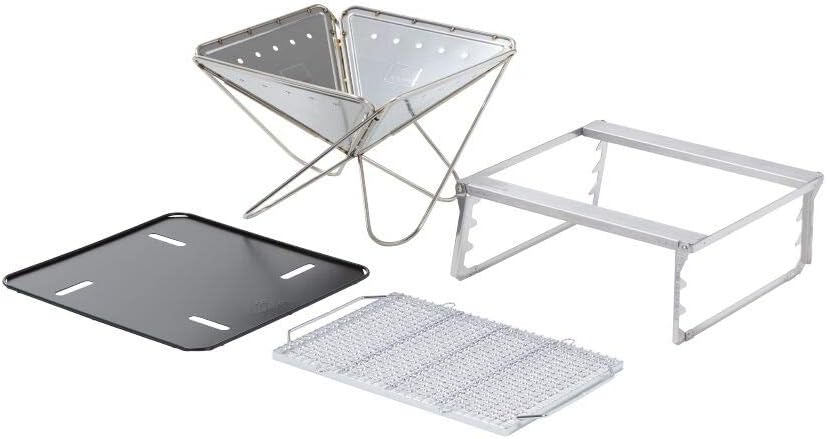 Snow Peak Takibi Fire & Grill - Stainless Steel Portable & Collapsible Fireplace - 30 lbs, 5 Piece Set