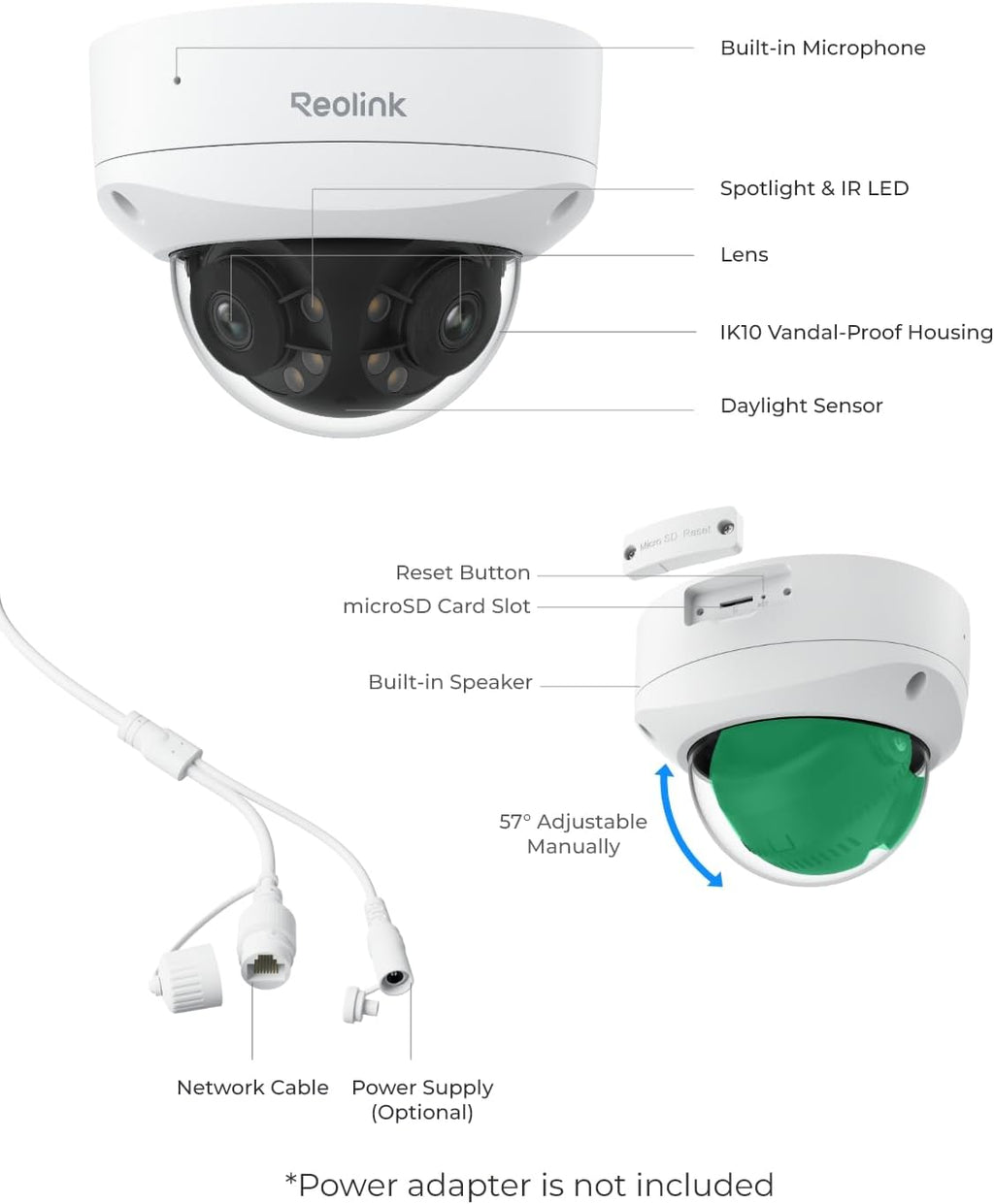 REOLINK 4K 8MP 180° Dual-Lens PoE IP Camera, IK10 Vandal-Proof, Person/Vehicle/Animal Detection, Spotlight Color Night Vision, 2 Way Talk, IP67 Weatherproof, No PT Supported, Duo 2V PoE