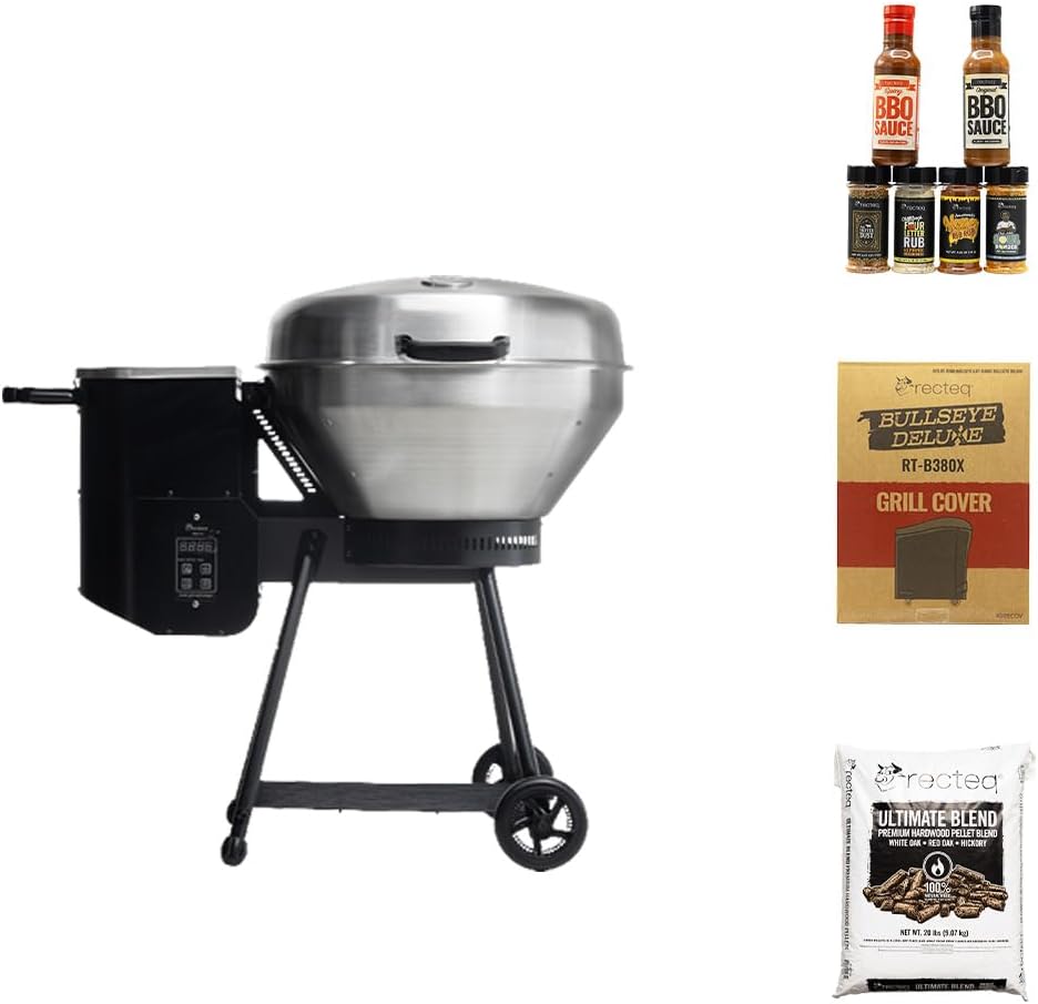 recteq Pellet Grill RT-B380 Bullseye + Grilling Basics Bundle, BBQ, Outdoor, and Electric Pellet Smoker Grill, Electric Smokers, Uses 100% Wood Pellets for Ribs, Brisket, Chicken, Sear, Smoke