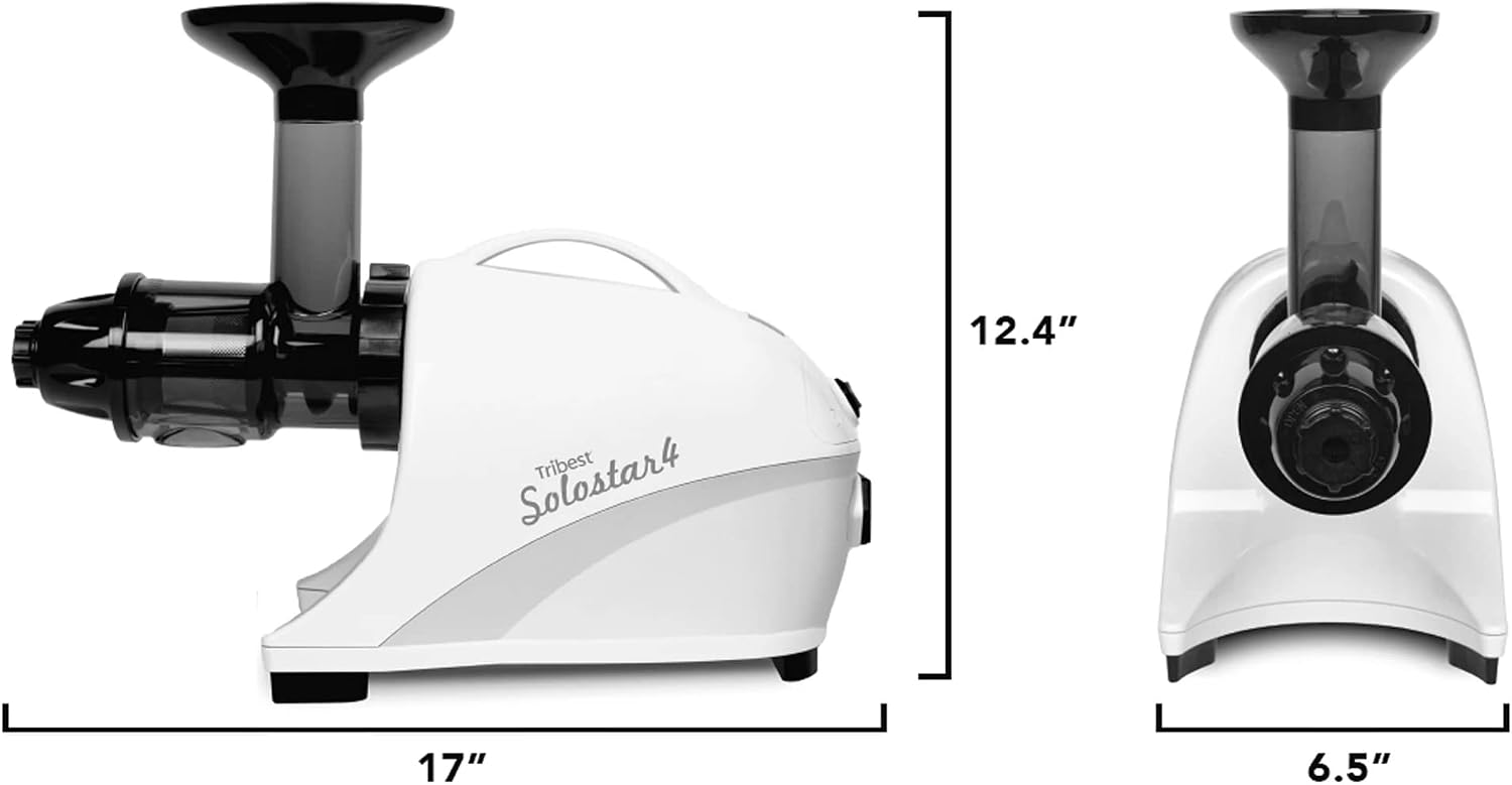 Tribest Solostar SS-4200-B Horizontal Slow Masticating Juicer, Single Auger Cold Press Juicer & Juice Extractor, White