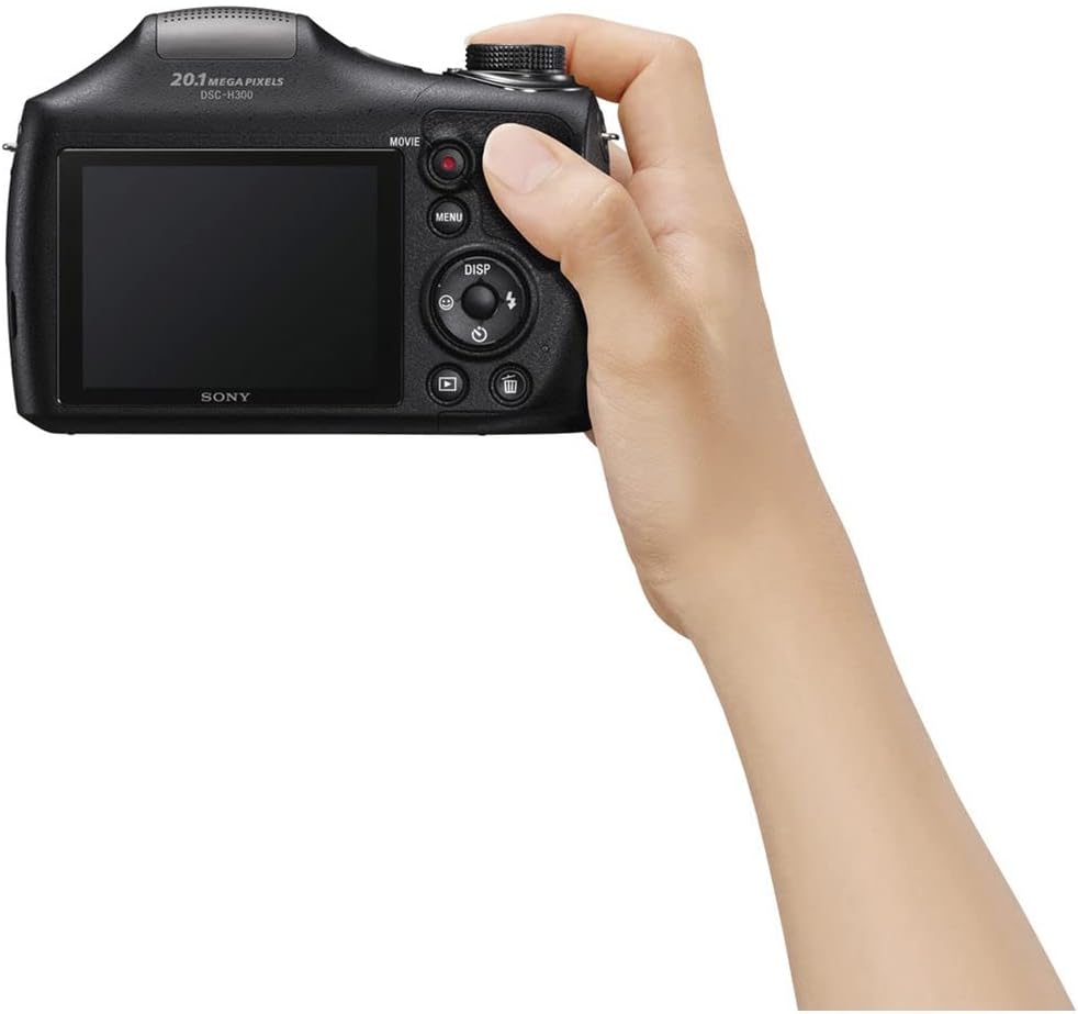 Sony Cyber-Shot DSC-H300 Digital Camera (Black) (DSCH300/B) + 64GB Memory Card + Card Reader + Case + Flex Tripod + Memory Wallet + Cleaning Kit (Renewed)