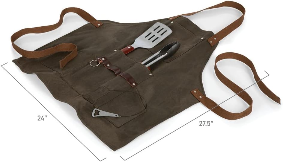 PICNIC TIME NFL BBQ Apron with Tools & Bottle Opener, (Khaki Green with Beige Accents)