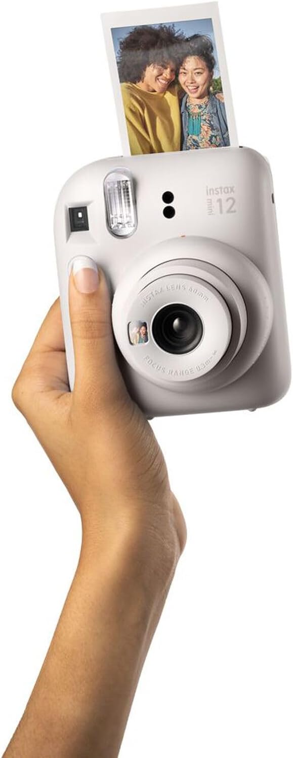 Fujifilm Instax Mini 12 Instant Camera Clay White Bundle with Fuji Instax Mini Film Value Pack (20 Sheets) + Protective Carrying Case + Photo Album + Microfiber Cleaning Cloth