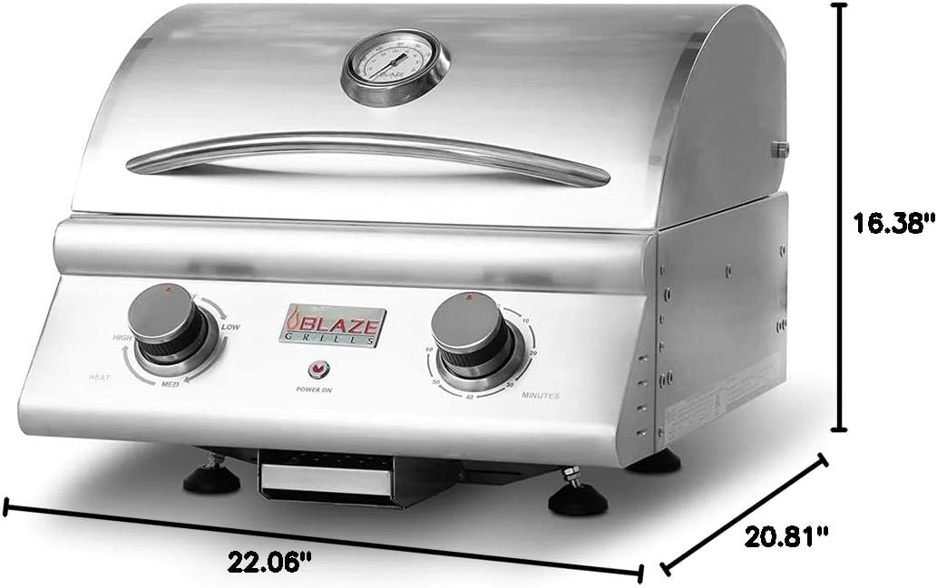 Blaze 21-Inch Portable 1500 Watt Electric Grill - Water-Resistant Tabletop Grill with 304 Stainless Steel Housing and 749 Degree Heating Element
