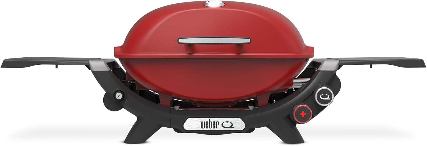 Weber Q 2800N+ Liquid Propane Portable Grill, Flame Red – Wide 250°–700°F Temp Range with Plus Burner for Searing, Low‑Temp Roasting & High-Dome Lid for Travel & Camping