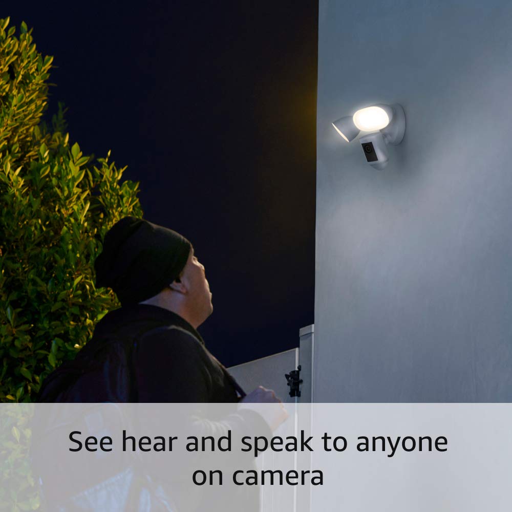 Like-New Ring Floodlight Cam Wired Pro with Bird's Eye View and 3D Motion Detection, White
