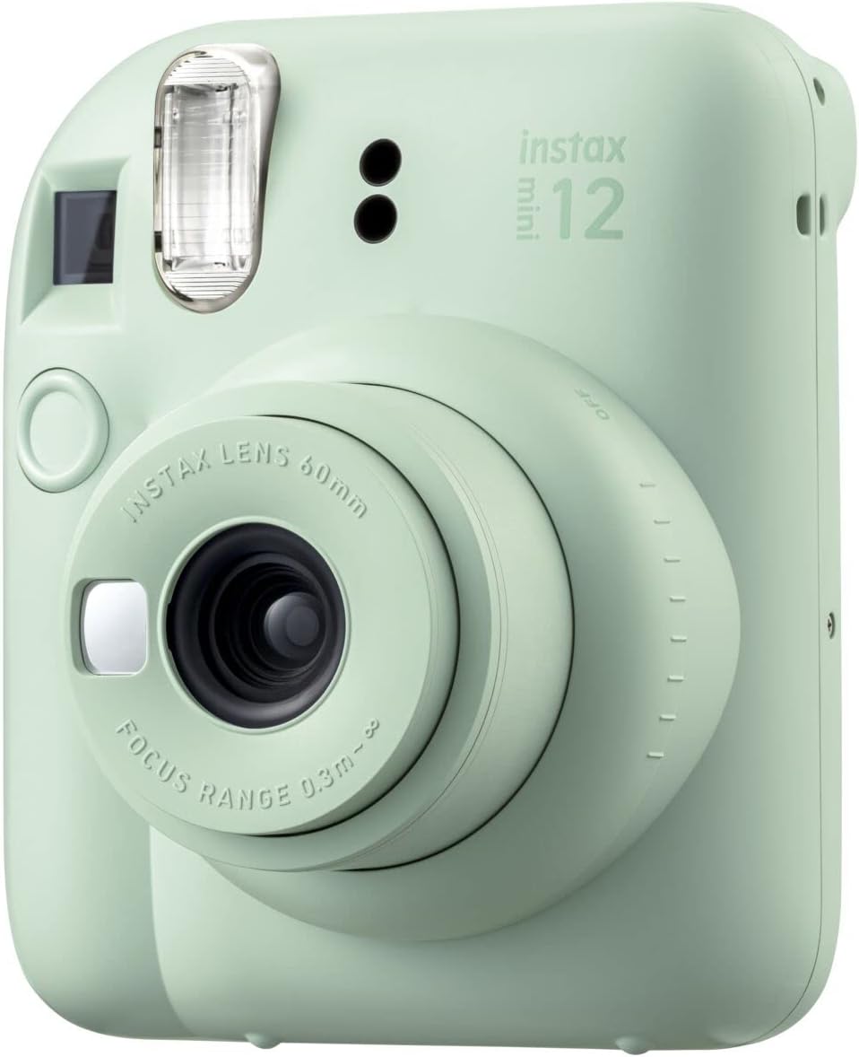 Fujifilm Instax MiniI 12 Instant Film Camera Mint Green, Fujifilm Instax Mini Twin Pack Instant Film 20 Prints, Prtotective Case, Gift Bundle