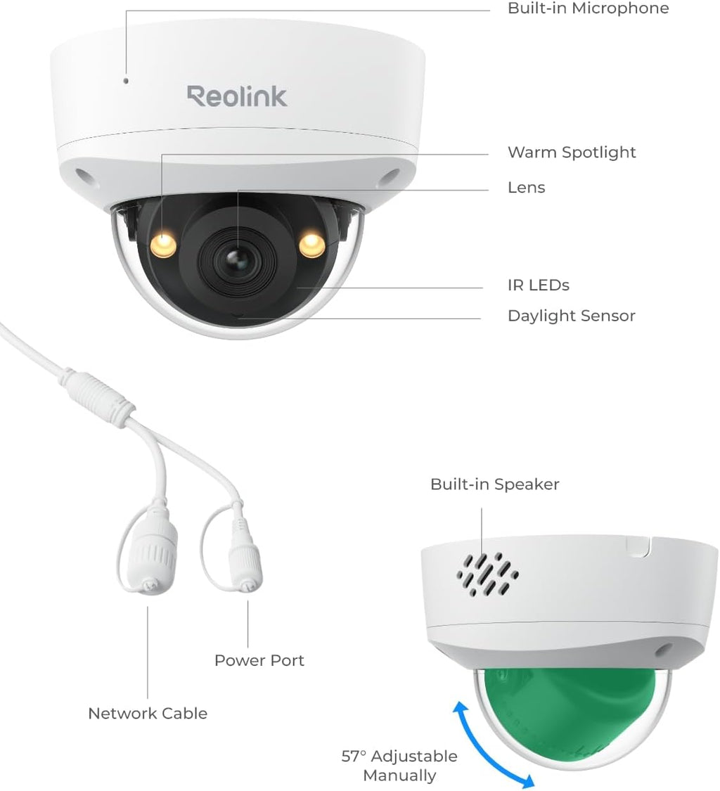 REOLINK 4K/8MP PoE IP Security Camera, Turret Surveillance, Color Night Vision with 3000K Spotlights, IK10 Vandal Proof, Human/Vehicle/Pet Detection, up to 512GB microSD Card, RLC-840A, No PT Support