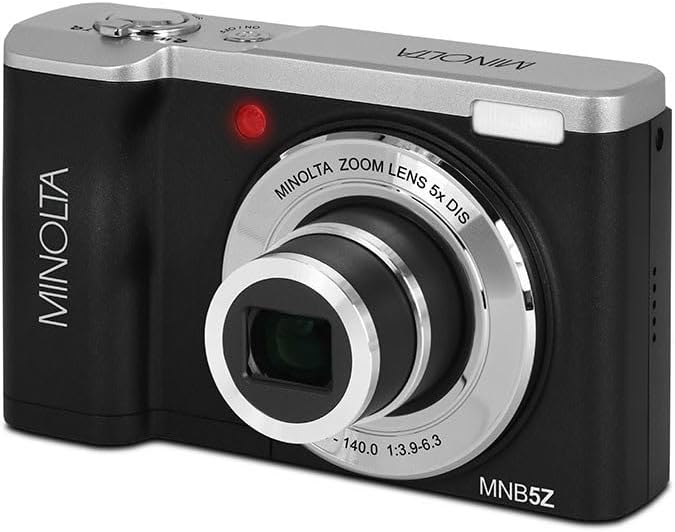 Minolta MNB5Z 56MP 5K Ultra HD 2.8' LCD Screen Digital Camera, Black, Bundle with Shoulder Bag, 64GB Memory Card, Tripod, Cleaning Kit, PC Software Kit
