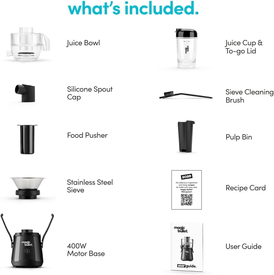Magic Bullet® Mini Juicer,Countertop Space-Saving,2' Feed Chute for Fruits and Vegetables,400W,16oz Cup,Compact Design,Black,MBJ50100AK,(Pack of 2)