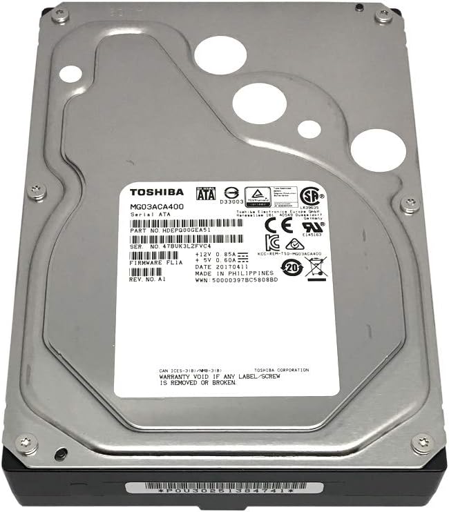 Toshiba MG03ACA400 3.5 4TB SATA III Enterprise Storage Hard Drive 7200RPM 64MB Cache (Renewed)