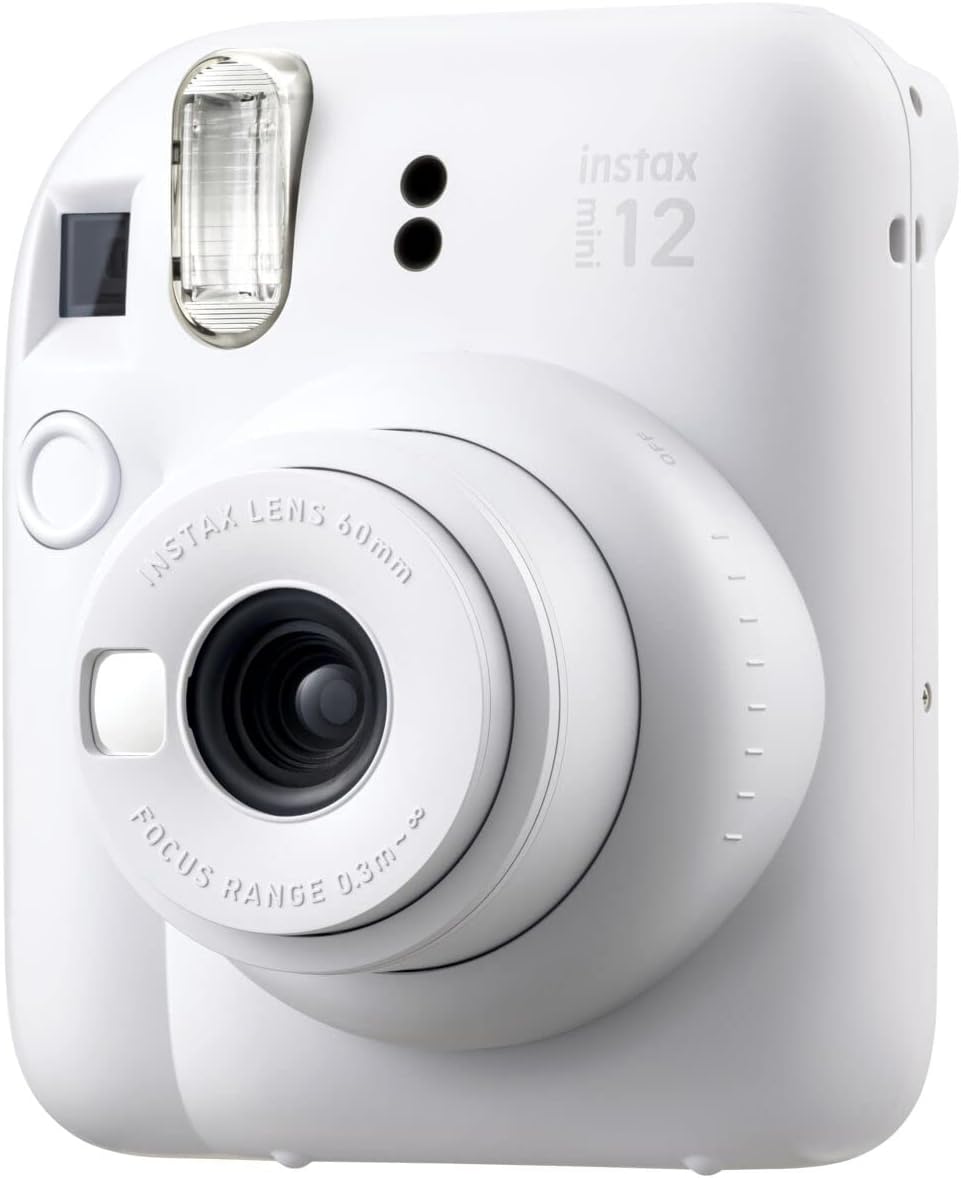 Fujifilm Instax Mini 12 Instant Film Camera Clay White, Fujifilm Instax Mini Twin Pack Instant Film 20 Prints, Prtotective Case, Gift Bundle
