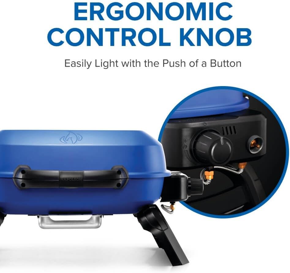 Napoleon TravelQ 240 Compact Portable Propane Gas Grill, Blue, Tailgating, Camping, and Small Outdoor Spaces