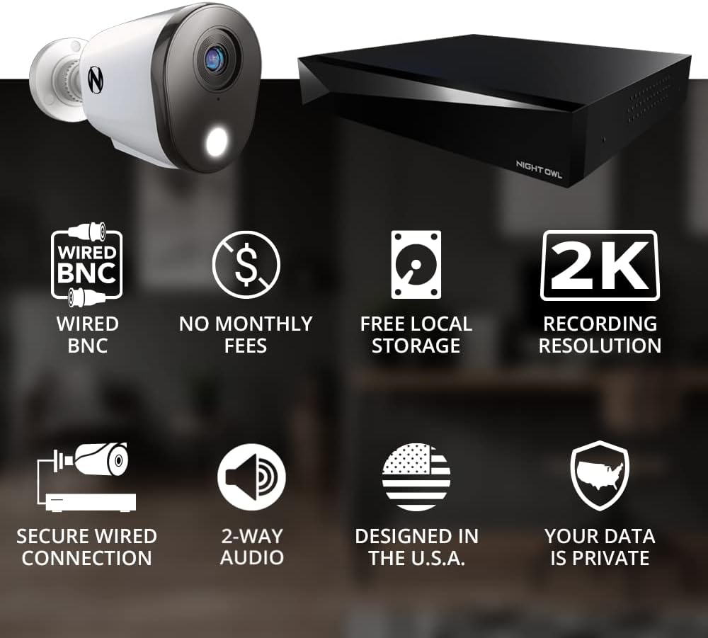 Night Owl 2-Way Audio 12 Channel DVR Video Home Security Camera System with (8) Wired 2K HD Indoor/Outdoor Deterrence Cameras and 2TB Hard Drive (Add up to 4 More Wi-Fi Cameras) (8 Camera)