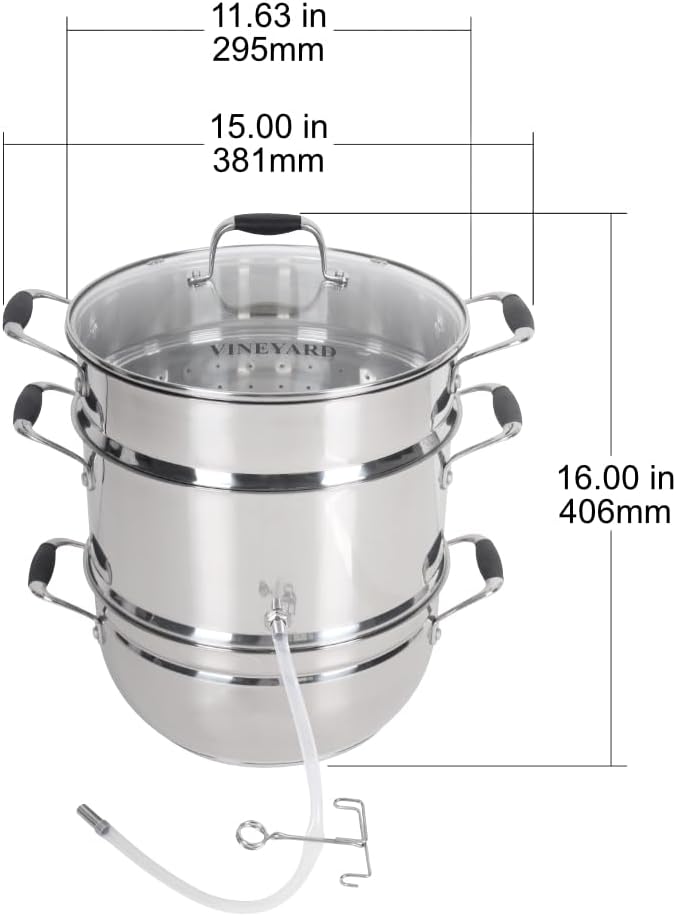 VINEYARD Deluxe Stainless Steel Steam Juicer & Roaster Set - Induction Friendly, Tempered Glass Lid, Cool-Touch Handles, 8 Quart Capacity