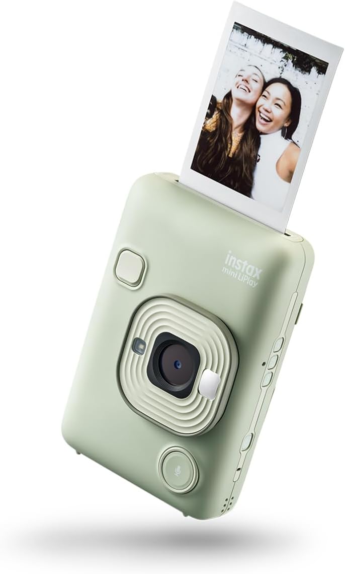 Fujifilm Instax Mini LiPlay Hybrid Instant Camera, Deep Bronze, Bundle with 20 Exposures Film Pack, 32GB UHS-I microSDHC Memory Card and Shoulder Bag (Matcha Green)