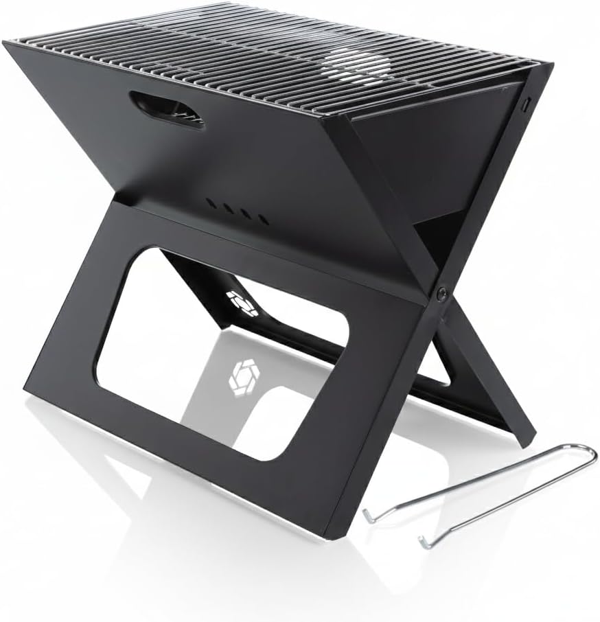 PICNIC TIME X-Grill 2.0 Portable Grill, Camping Charcoal BBQ for Tailgating, (Black)