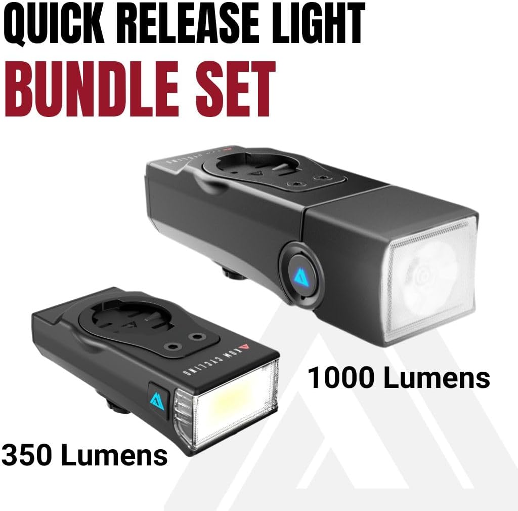 Quick Release 1000 Lumen Bike Front Light by KOM Cycling - Designed for Wahoo and Garmin Mounts with Quarter Turn - 6 Modes, Top or Bottom Mounting, 30 Degree Hinge