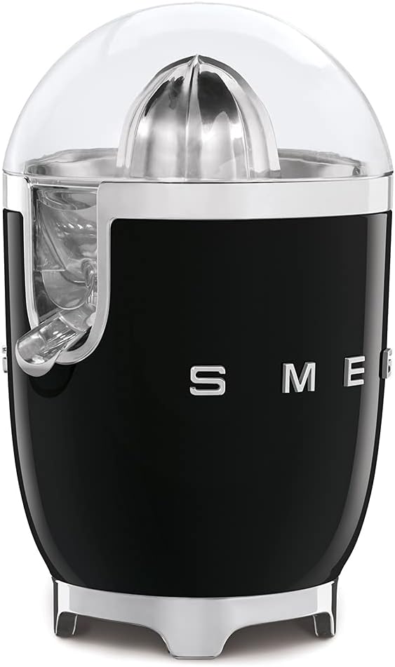 SMEG 50's Retro Style Citrus Juicer with Drip Free Spout, Automatic Activation, and Efficient Straining, Black