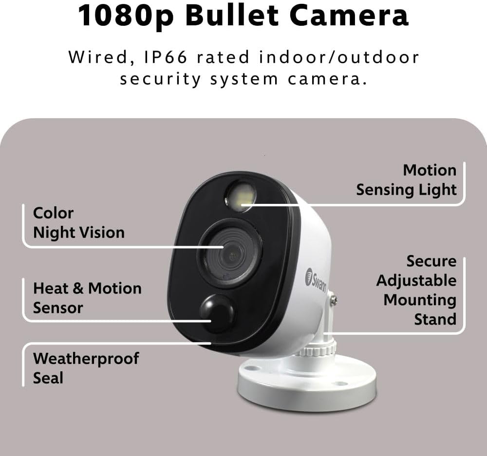 Swann Home/Business Wired DVR, 1080p Full HD Security Camera System, 8 Channels, 8 Cameras Indoor/Outdoor, 1TB HDD Storage, Color Night Vision, Sensor Spotlights, 24/7 Recording