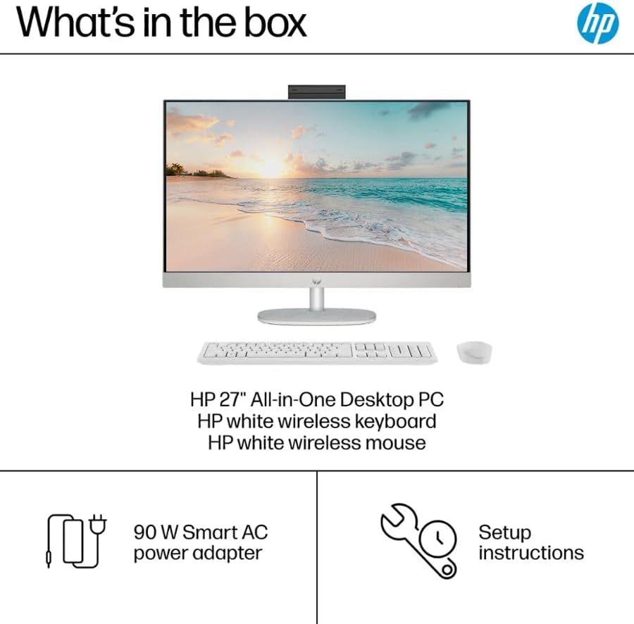 HP 27' FHD Touch-Screen All-in-One Computer, 12-Cores Intel Core Ultra 7, 32GB DDR5 RAM 1.5TB Storage (1TB SSD+512GB Docking Station Set), Windows 11, White