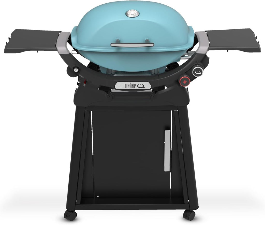 Weber Q 2800N+ Liquid Propane Grill with Stand, Sky Blue – Wide 250°–700°F Temp Range with Plus Burner for Searing, Low‑Temp Roasting & High-Dome Lid