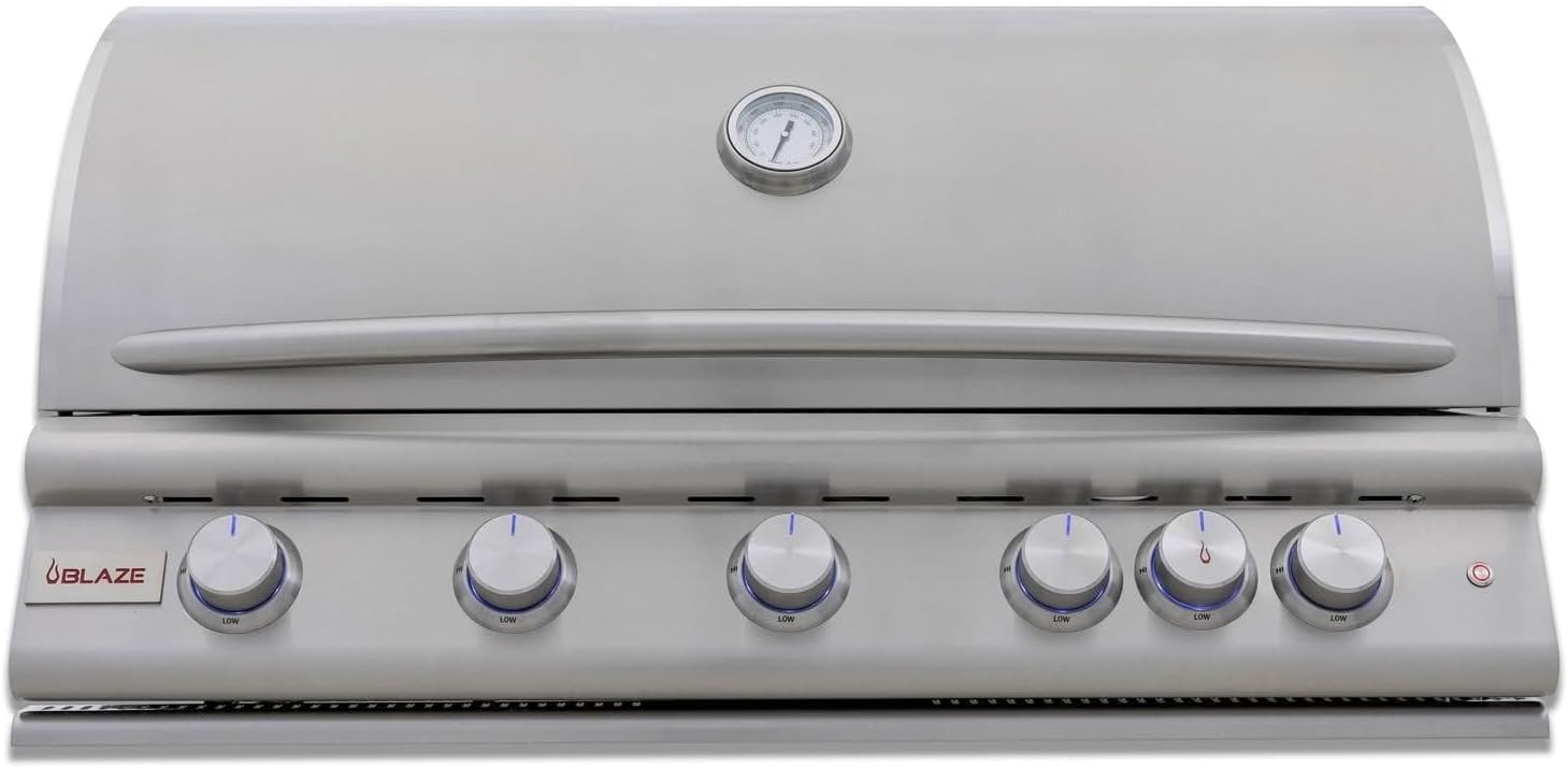 Blaze Premium LTE+ 40-Inch 5-Burner Built-In Propane Gas Grill | Stainless Steel Outdoor BBQ with Rear Infrared Burner, LED Control Knobs & Lift-Assist Hood | BLZ-5LTE3-LP