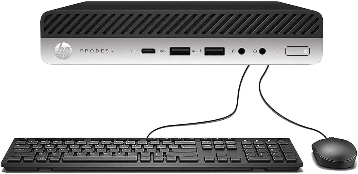 HP ProDesk 600 G4 Mini Desktop PC with 24' FHD Monitor and RGB Speakers PC Set, Intel Core i5-8500T, 8 GB RAM, 256 GB SSD, Keyboard & Mouse, Windows 11 Pro (Renewed)