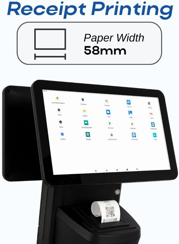 All in One Point of Sale M9 with 15.6'' Dual Touch Screen. OS Android 11 and i3 Processor.. Touch Pos with 58mm Thermal Printer for Receipts, powerful configuration Wi-fi, 4GB RAM and 64GB ROM.