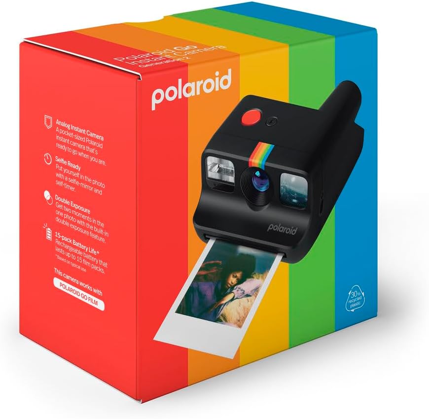 Polaroid Go Generation 2 Mini Instant Film Camera Bundle with Polaroid GO Color Film, Double Pack and Photo Album + Cloth (4 Items) (Black)