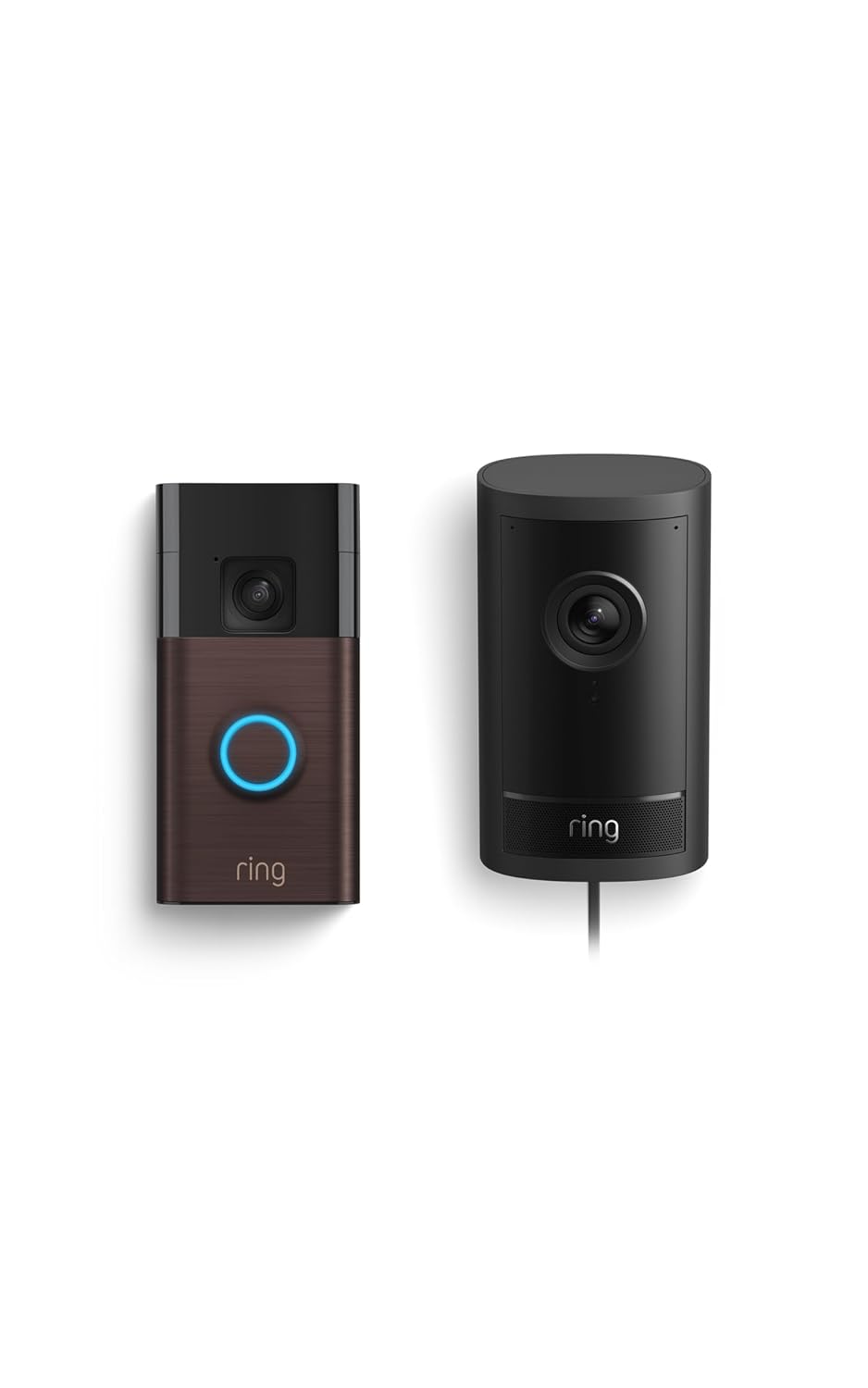 Ring Outdoor Cam Pro, Plug-In (Newest Model), Black with Battery Doorbell, Venetian Bronze