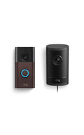 Ring Outdoor Cam Pro, Plug-In (Newest Model), Black with Battery Doorbell, Venetian Bronze